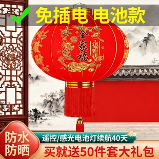 2026新款免插电遥控电池大红灯笼户外大门口装饰阳台一对宫灯发光