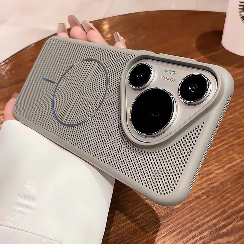 夏日散热适用华为pura80pro手机壳pura70新款磁吸p80pro+清新绿色p70高级透气降温镂空网孔男外女超薄保护套