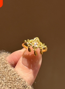 新中式国风金色捕梦网戒指女时尚轻奢小众设计开口指环高级感手饰