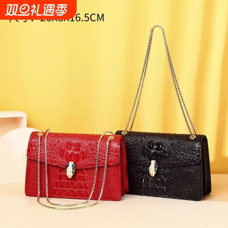 新款鳄鱼纹女士单肩包休闲鳄背骨纹斜跨包时尚潮流链条女包