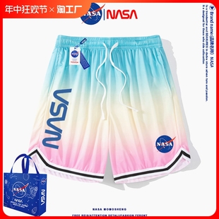 运动篮球裤 NASA美式 男女夏季 子 潮牌冰丝速干休闲短裤 男渐变五分裤