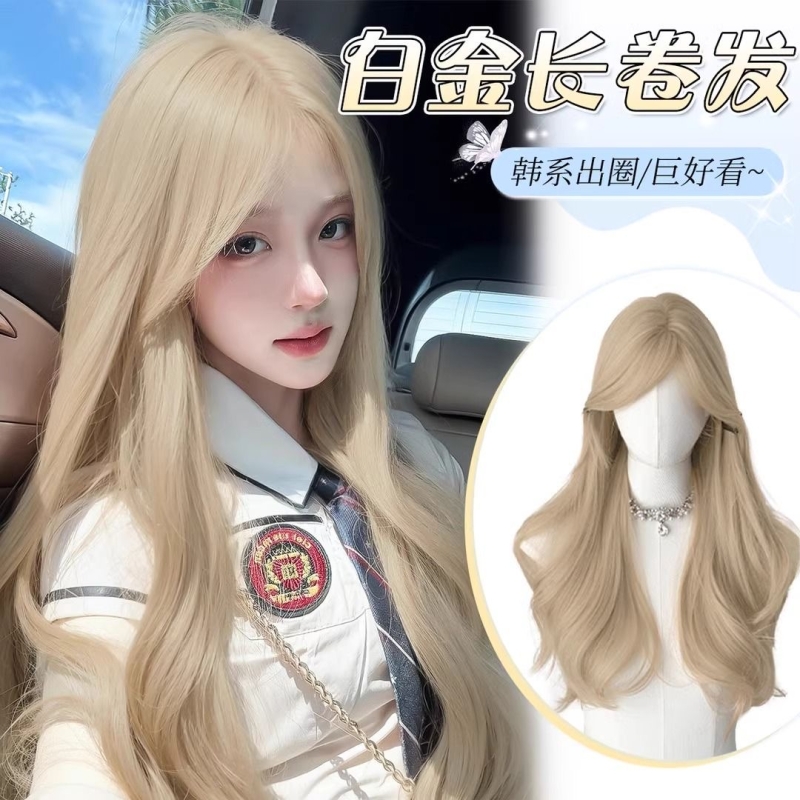 假发女长发rose同款白金色八字刘海长卷发大波浪仿全头套中分圆脸