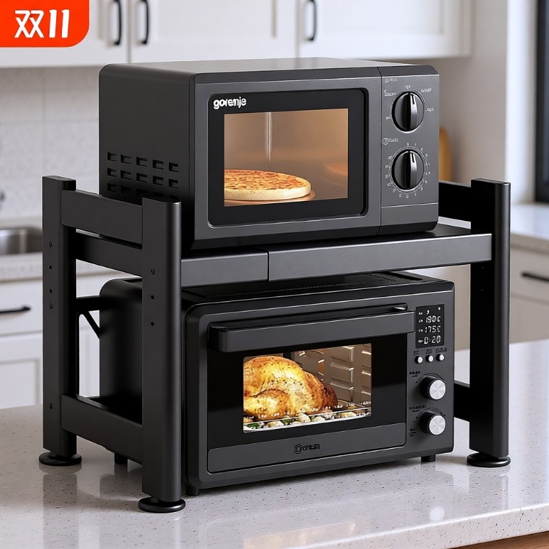 绩家可伸缩加厚微波炉置物架家用厨房多功能台面烤箱多层收纳架子