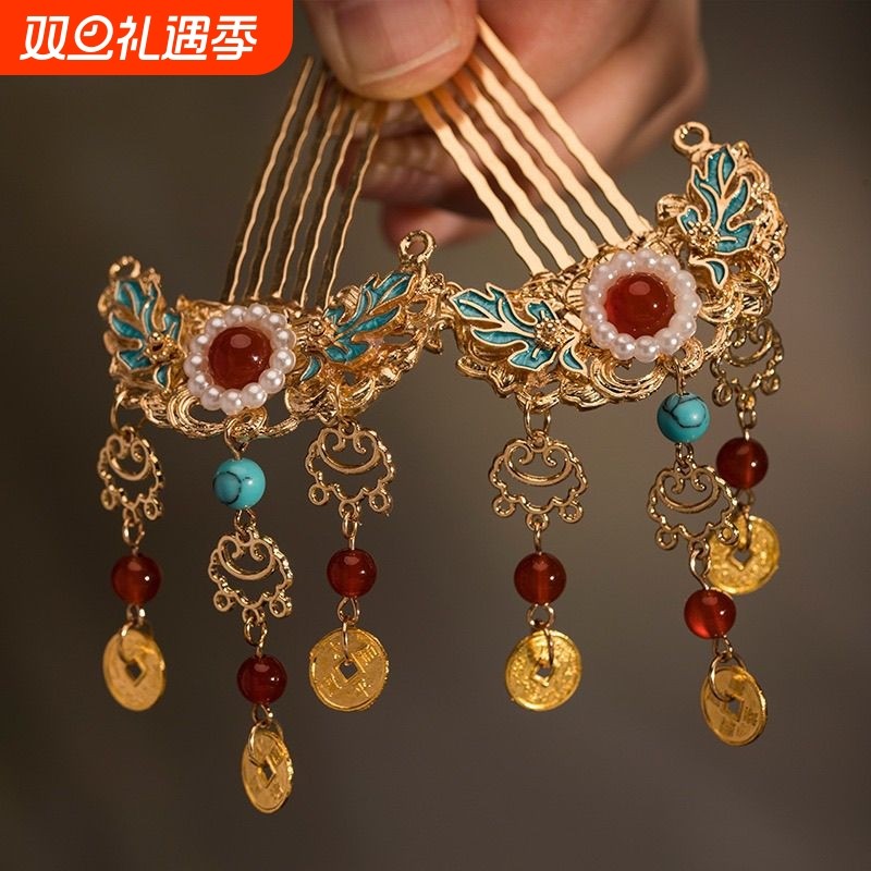 古风发梳插梳流苏簪子步摇发钗汉服发饰中国风头饰配饰汉元素国风