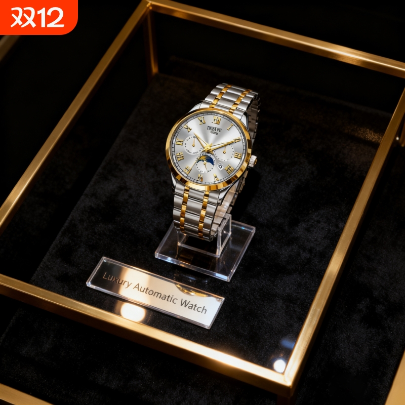 手表男款机械风全自动防水高级感全自动男表数字双日历防水腕表男