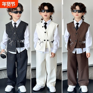 男童西装套装轻奢小众高端主持人儿童礼服夏季新款男孩钢琴演出服