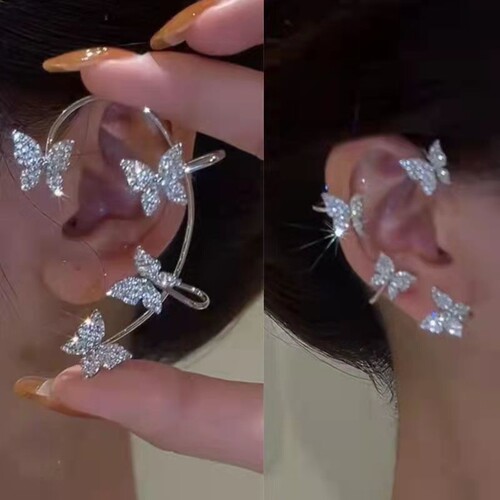 超闪蝴蝶结小众设计感无耳洞耳环