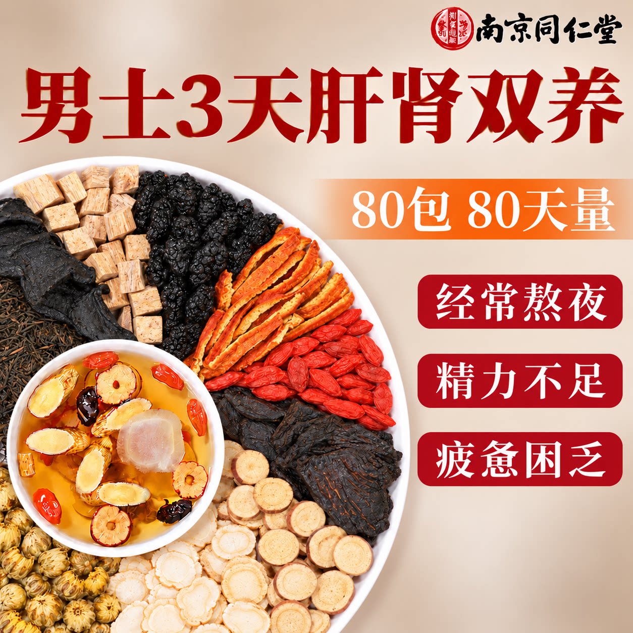 同仁堂八宝茶人参黄精肉苁蓉桑葚枸杞茶男强肾熬夜肾养生茶包滋补