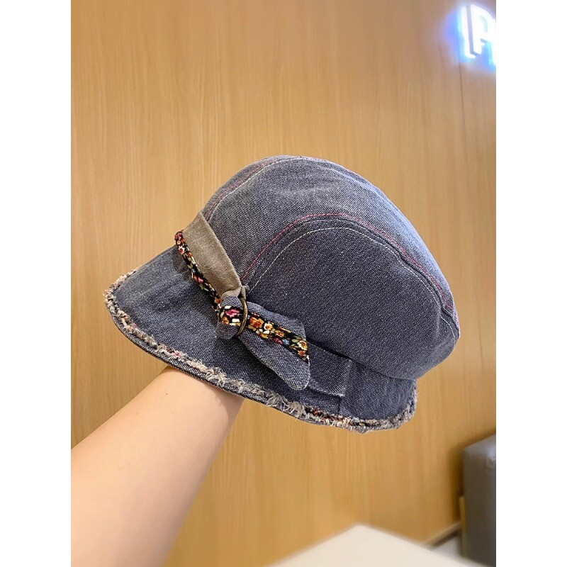 牛仔渔夫帽女新款女秋季短檐做旧花边民族风盆帽百搭秋冬帽子
