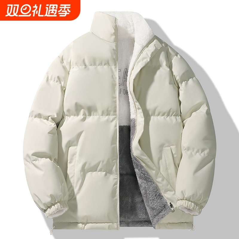 2025新款立领情侣外套棉袄双面穿羊羔绒加厚保暖棉衣粉色休闲黑色