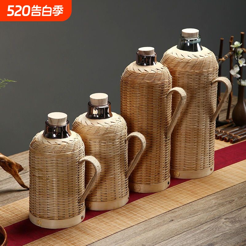 适用于烧烤餐厅茶室酒店竹编热水瓶保温壶老式暖水瓶纯手工保温壶