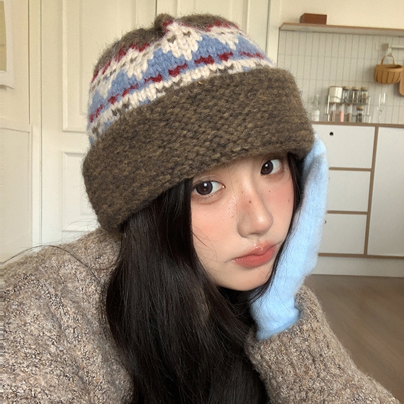 2025年费尔岛风针织帽子女秋冬季巴拉克拉法帽保暖护耳包头毛线帽