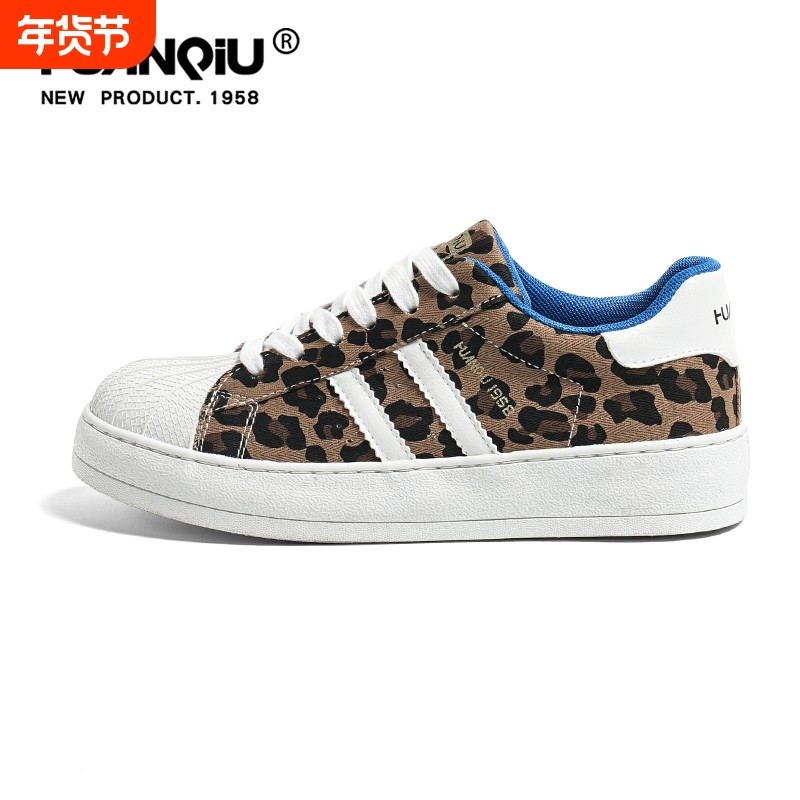 环球豹纹印花滑板鞋女2025新款秋季校园风运动休闲鞋贝壳头女鞋