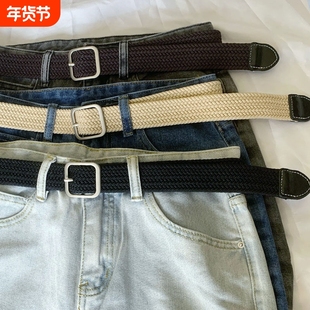 2025新款编织皮带男士裤带女款牛仔裤腰带军训潮年轻人帆布男款黑