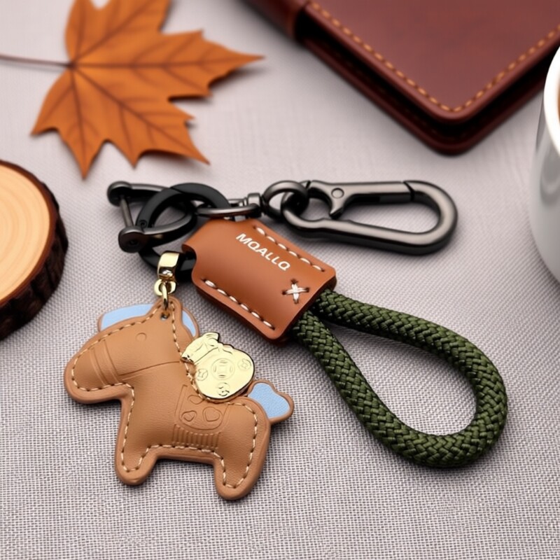 卡通马上有钱钥匙扣创意汽车钥匙链圈皮革手工编织绳书包挂件礼物