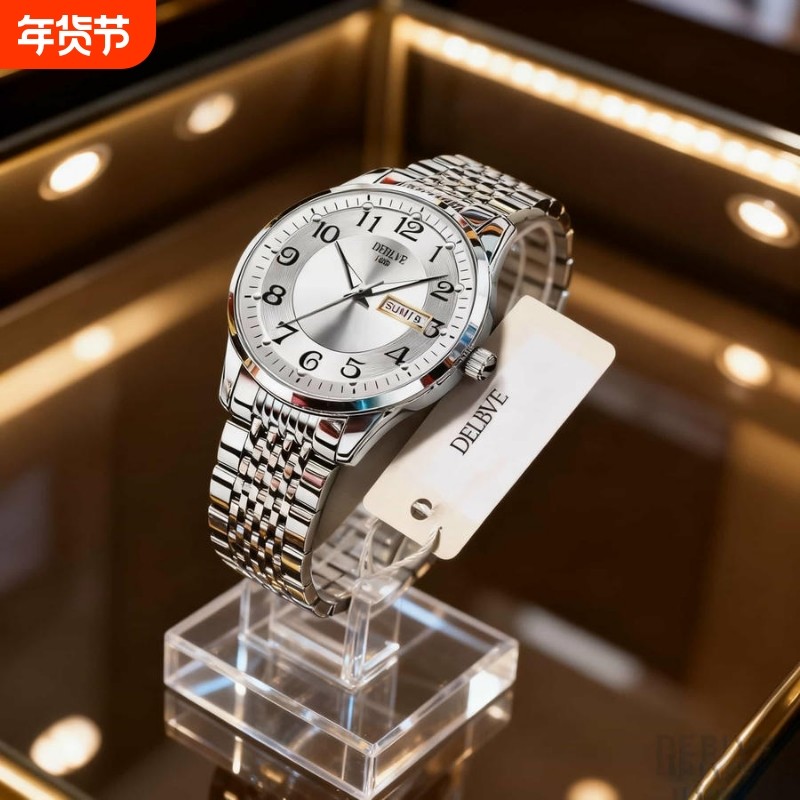 男款手表钢带商务防水石英腕表高级感男士正品名牌全自动非机械表