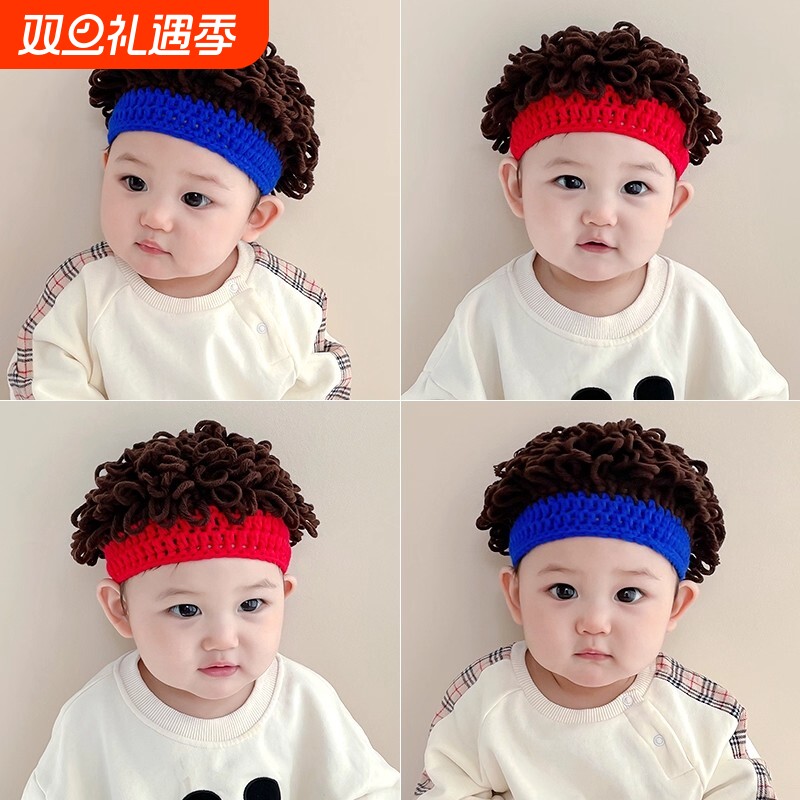 婴儿帽子秋冬季男宝宝假发帽卷发男孩儿童爆炸头男童可爱搞笑春秋