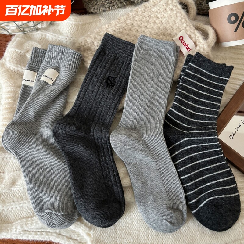 袜子女中筒刺绣袜子秋冬季棉袜新款高筒袜堆堆袜