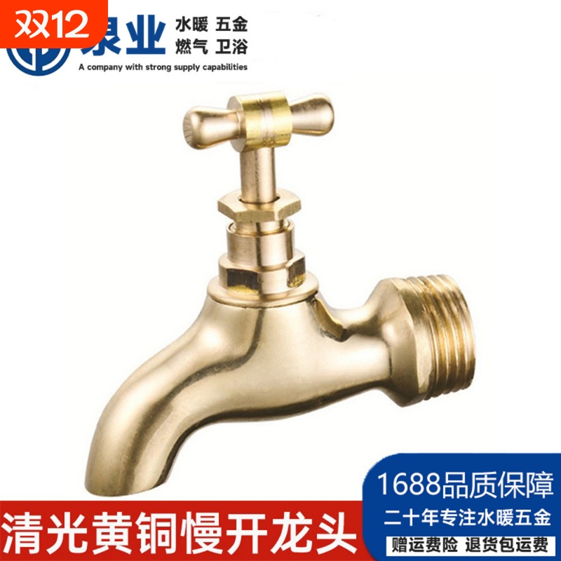 全黄铜慢开水龙头家用外接户外4分老式清光电镀防冰冻6分快开水咀