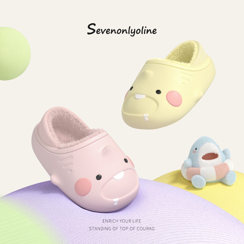 鲨鱼防水儿童棉拖鞋男孩女童宝宝婴幼儿防滑冬季包跟室内全包支撑