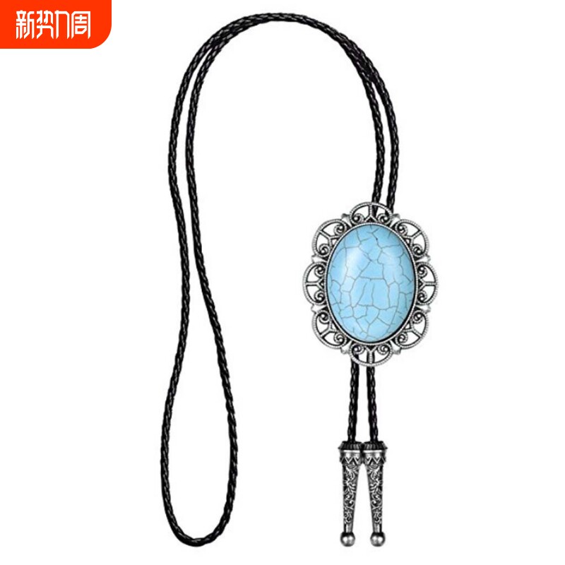 跨境新品 绿松石bolo tie皮绳项链 美国西部牛仔波洛领带男