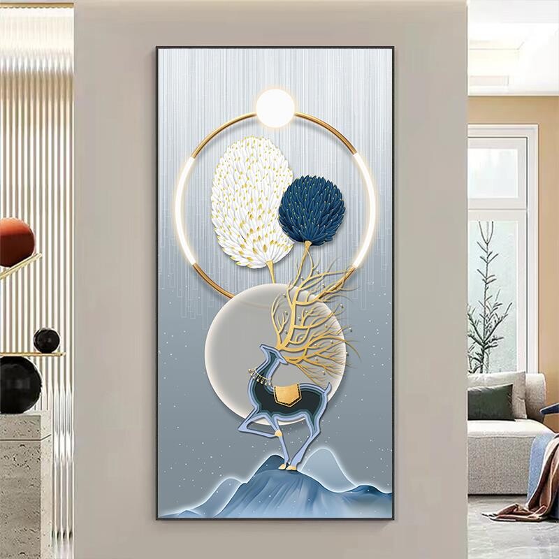 玄关装饰画入户正对门高级感走廊过道墙壁自粘画现代简约九鱼贴画