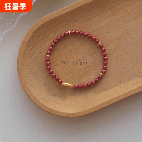 朱砂紫金砂串珠锦鲤小鱼手链女复古年年有余转运珠金鱼手串紫砂
