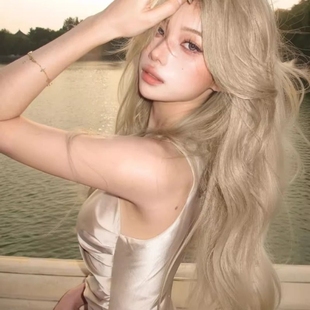 金色假发rose同款 甜心 女长发日常白金色八字刘海假发头套 美式