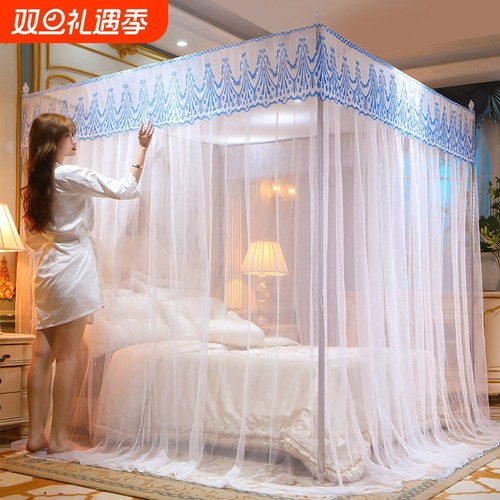 蚊帐家用卧室1.5m加密1.8m三开门加粗支架公主风落地式帐篷不锈钢