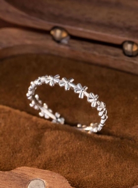 小雏菊足银999戒指女小众设计轻奢款花朵素圈ins风浪漫花环戒环