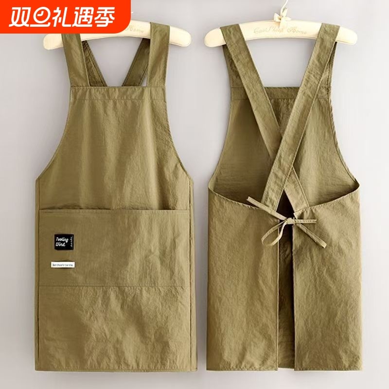 纯色防水背带围裙家用可爱新款厨房防油污简约工装围腰男女工作服