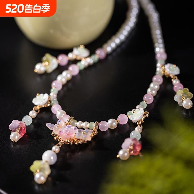 簪娘古风璎珞项链女新中式复古旗袍珍珠吊坠汉服配饰软璎珞琉璃