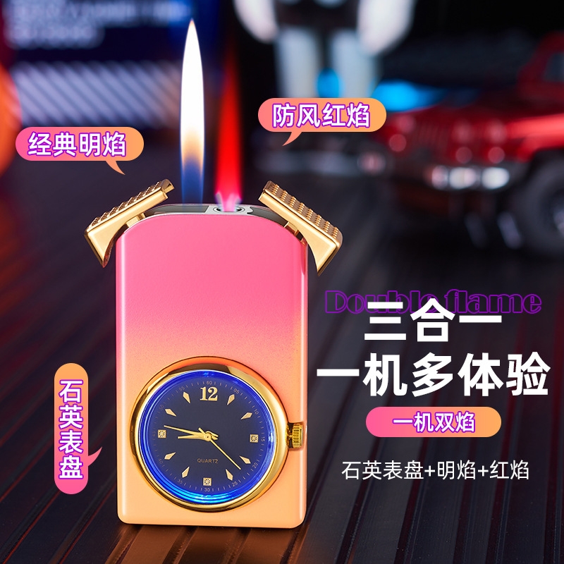 充气打火机双火手表炫酷闪灯防风高颜值送男友礼物金属多功能实用