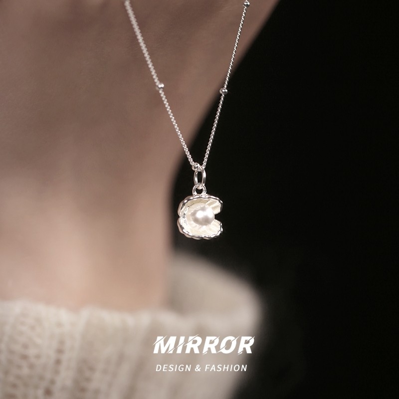 小麋人925纯银贝壳母贝珍珠吊坠项链女锁骨链轻奢小众设计气质潮
