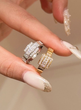 925轻奢欧美高级镶嵌排钻戒指两色奢华百搭耐看简约高保色食指戒
