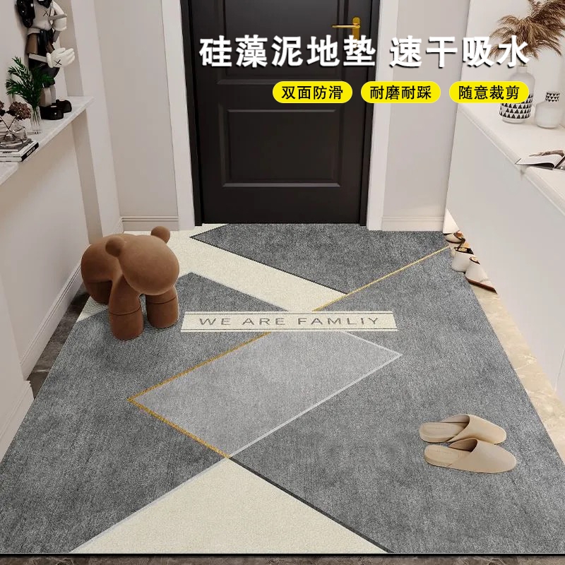 入户门地垫现代高级感硅藻泥玄关进门脚垫门垫客厅地毯可裁剪防滑