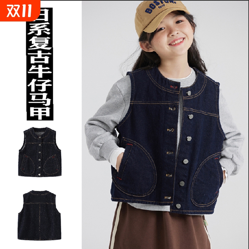 童装女童牛仔马甲韩版时尚儿童叠穿背心中大童女孩外套潮春秋复古