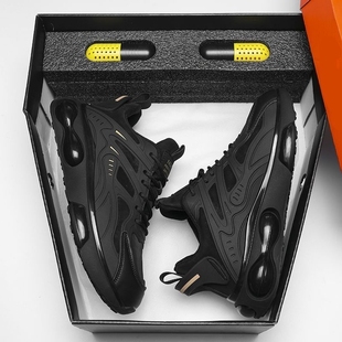 透气增高老爹休闲男鞋 夏季 男款 男跑步2024黑色气垫新款 防滑运动鞋