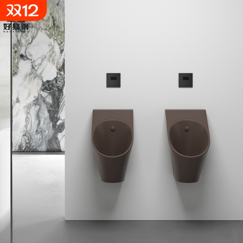 棕色中式不锈钢挂墙式感应小便器