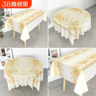 石头布一次性桌布长方形花开富贵饭店酒楼圆桌防水加厚台布防油