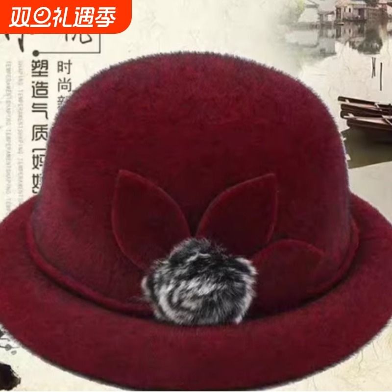 秋冬中老年帽子女帽冬季中年女士礼帽毛呢盆帽妈妈帽老年女帽盆帽