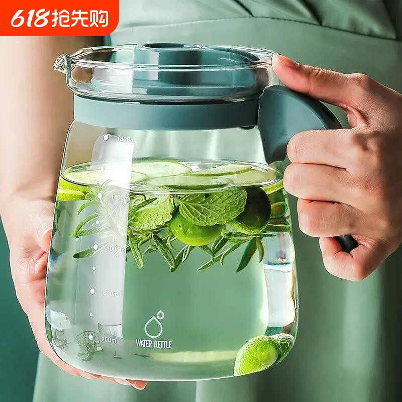 家用冰箱冷水壶大容量耐高温水杯套装冷泡泡茶壶凉水壶玻璃高级感