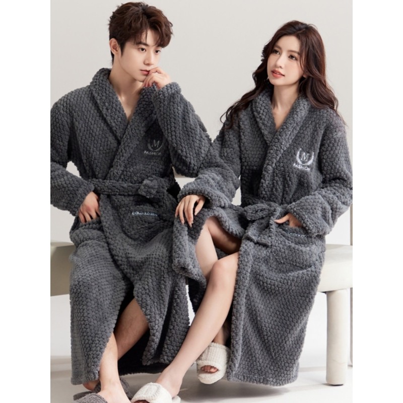 红豆睡袍女秋冬季加厚法兰绒加绒男女士情侣珊瑚绒睡衣睡袍浴袍春