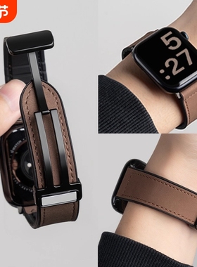 适用vivowatchgt2手表表带iqoo女士watchgt新款疯马皮vivowatch5男vivo智能磁吸真皮3运动GT透气2女腕带绿色