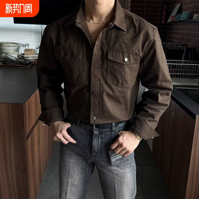 纯棉复古风工装长袖衬衫男2026春季新款休闲衬衣韩系通勤夹克外套