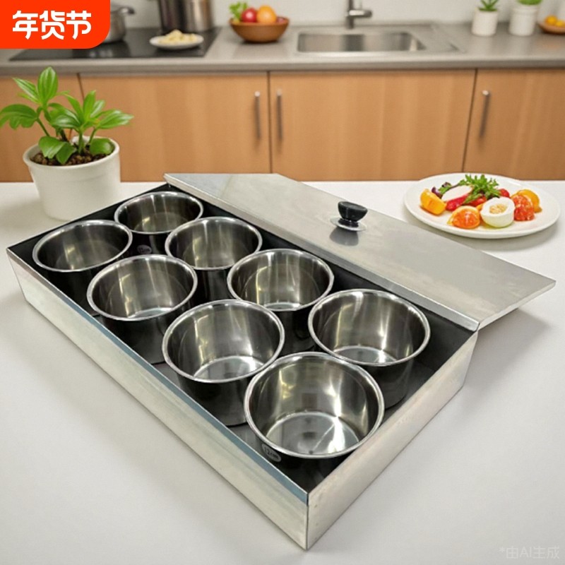 调料盒调味盒不锈钢有盖调味罐厨房调料瓶套装家用收纳盒圆形商用