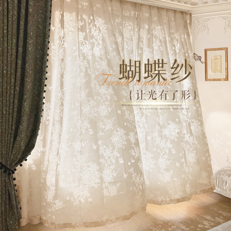 蝴蝶纱法式浪漫纱帘透光不透人窗帘白纱卧室2025新款高级感窗纱