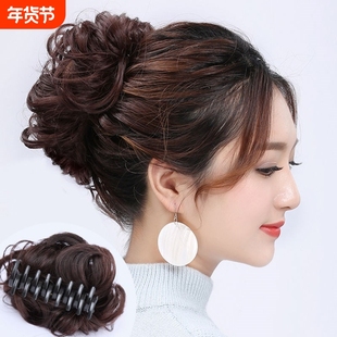 凌乱抓夹马尾发髻盘发假发套造型仿真旗袍丸子头发圈蓬松花苞头