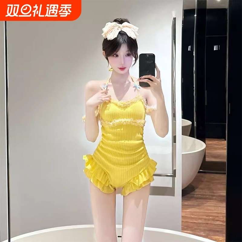 夏季款飞飞袖清纯可爱少女INS风 性感遮肉显瘦海岛度假泡温泉泳衣