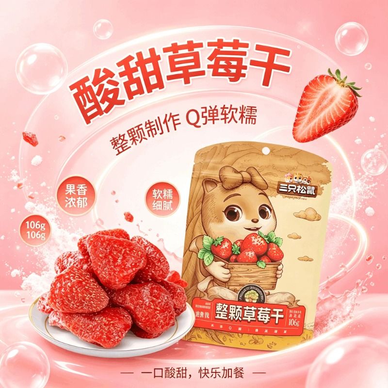 三只松鼠草莓干106g/袋新鲜果脯干休闲零食冻干营养加州手工食物